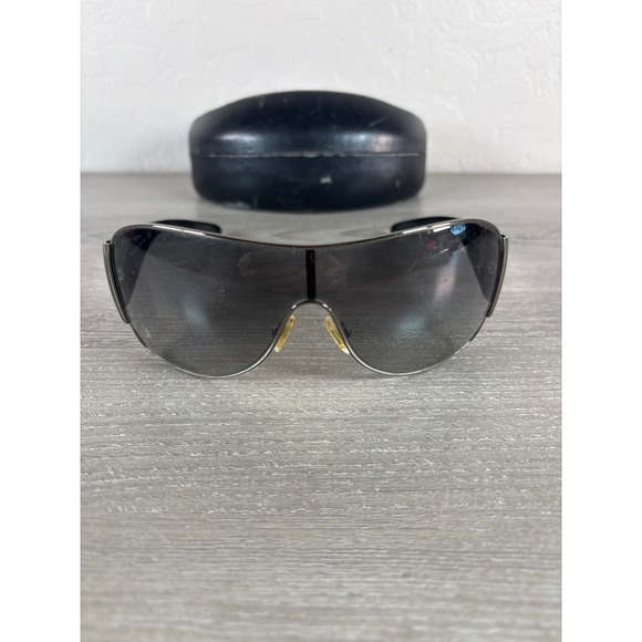 Prada Milano Shield Sunglasses Purple Arms Silver Triangle Logo SPR 57L Italy